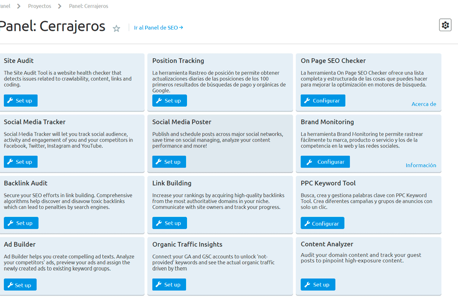 configurar proyecto SEMRUSH