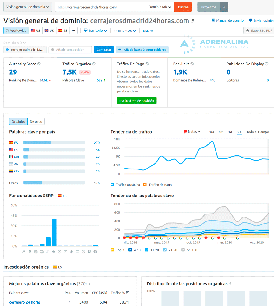 investigacion dominio semrush