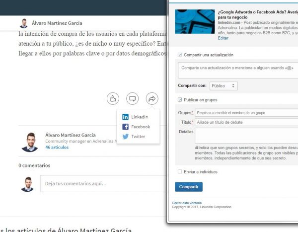 Compartir posts en grupos de LinkedIn