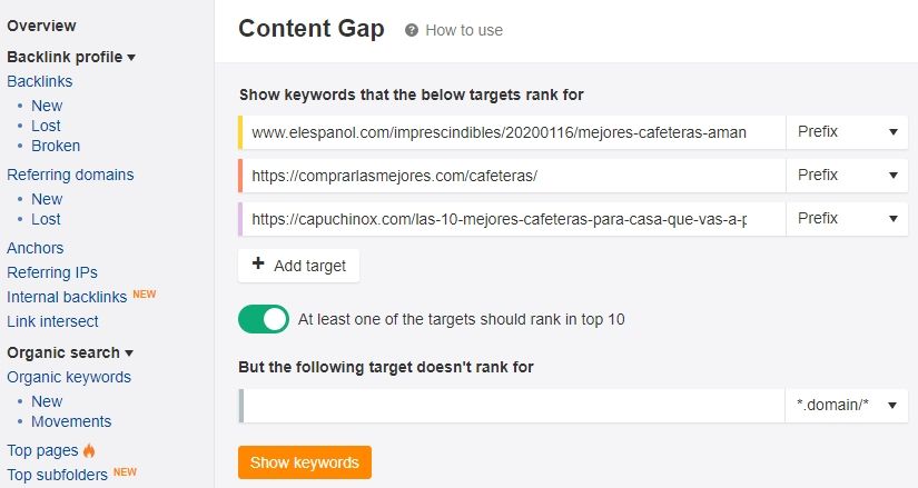 contenido brecha ahrefs