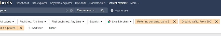 filtros content explorer