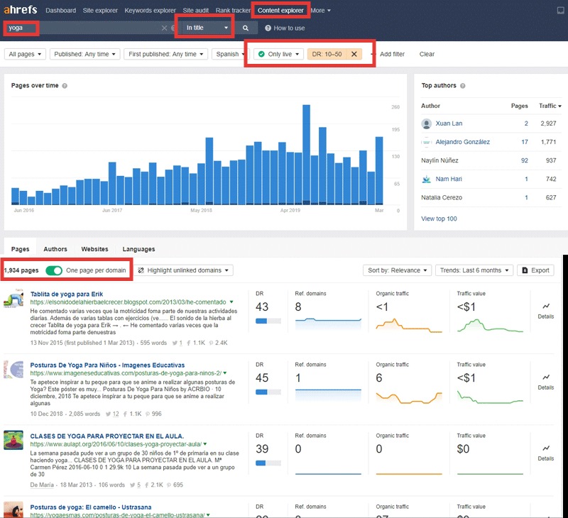 filtros de content explorer