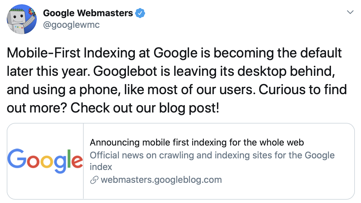 Anuncio de Google sobre Mobile First Index