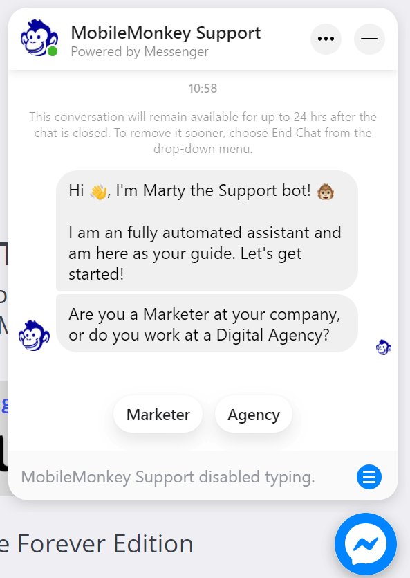 mobilemonkey chatbot messenger