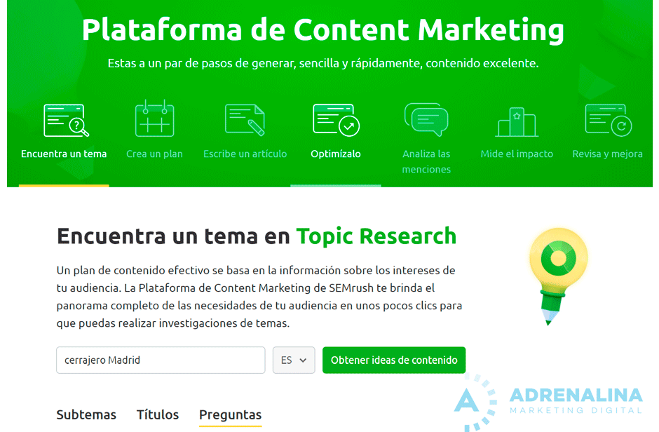 plataforma contenido semrush