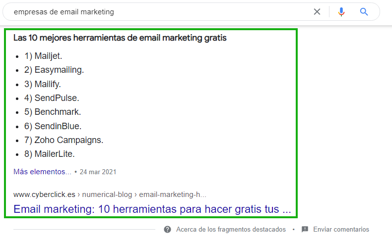 ejemplo de fragmento destacado