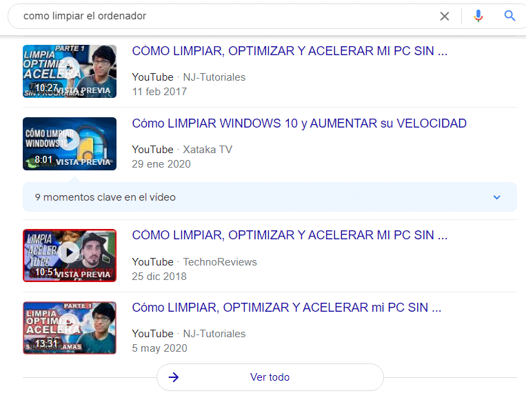 listado de videos serps