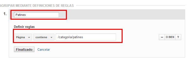 Agrupar mediante definiciones de reglas Analytics